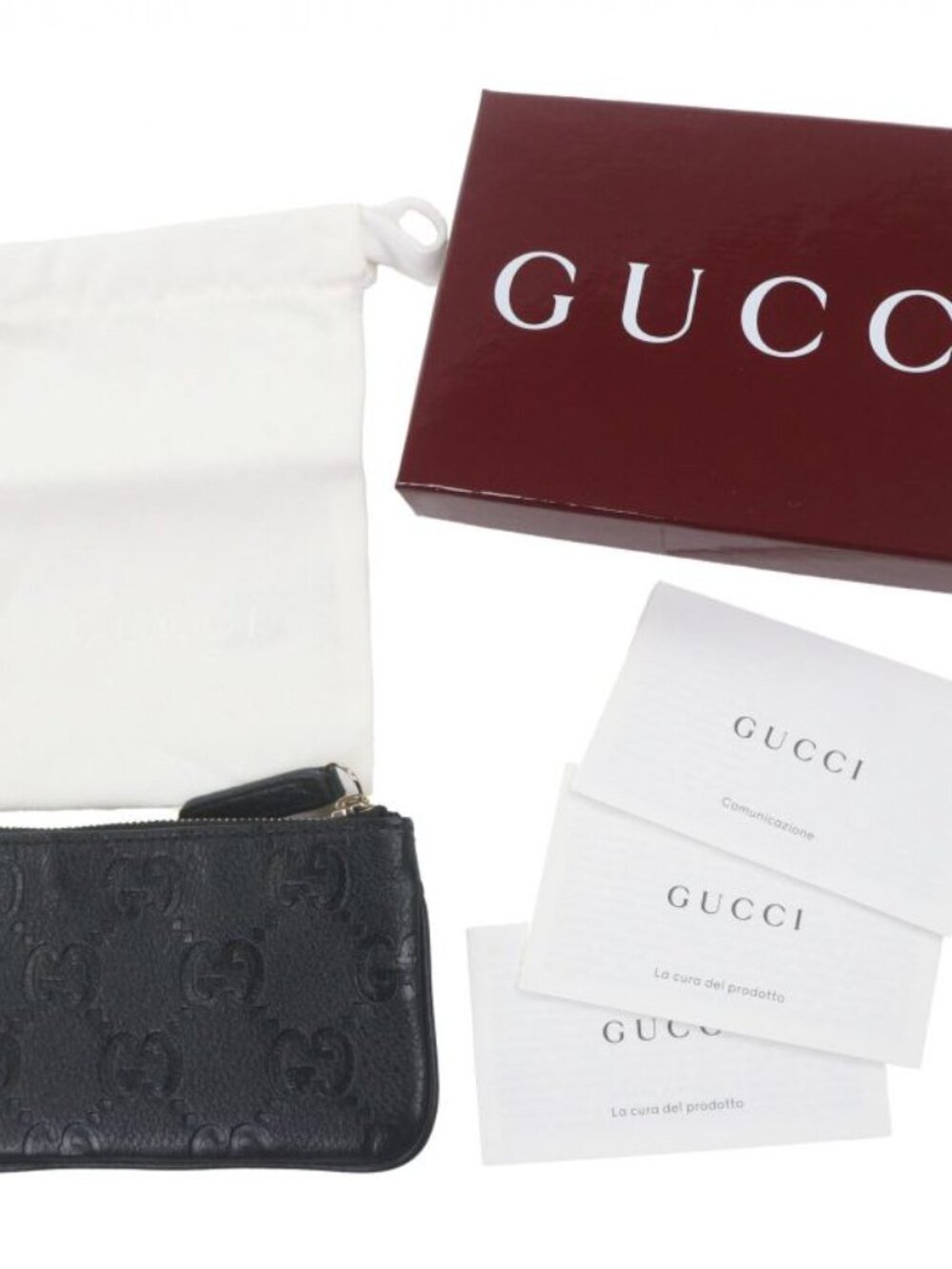 Gucci Leather GG Emblem Key Pouch Coin Case Black Gold Box Stora - Picture 2 of 9